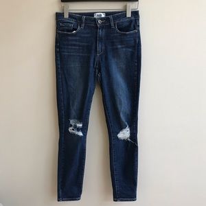 Paige dark blue skinny jeans- distressed knees